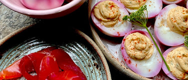 Beetroot Eggs Mimosa with Beetroot Cure Trout Recipe