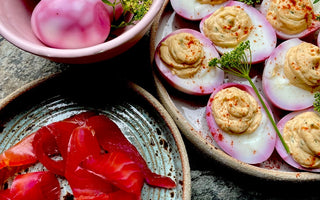 Beetroot Eggs Mimosa with Beetroot Cure Trout Recipe
