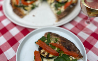 Pizza Bianca with Grilled Courgette, Watercress and fresh seasonal herbs