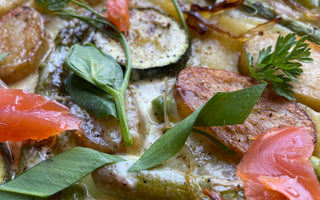 Tarte Flambée with Smoked Trout & Spring Vegetables