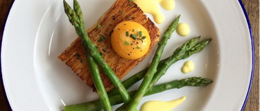 Potato Pavé with Egg Yolk and Asparagus Recipe