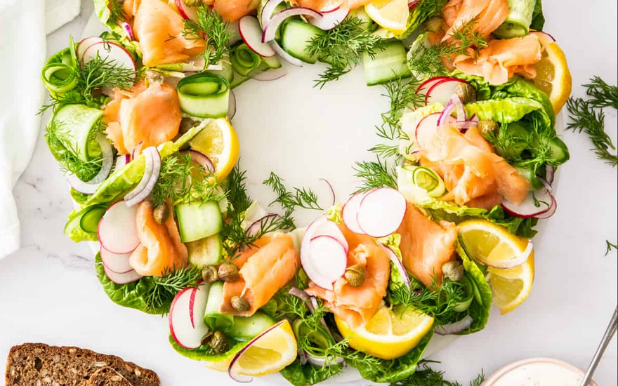 Cold Smoked Trout Wreath Salad with Whipped Herby Feta Recipe